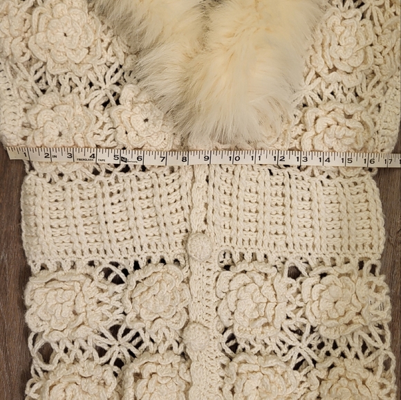 Love Token Crochet Fox Fur Collar Cardigan,Sweater,Jacket Size Large Ivory - Picture 7 of 13